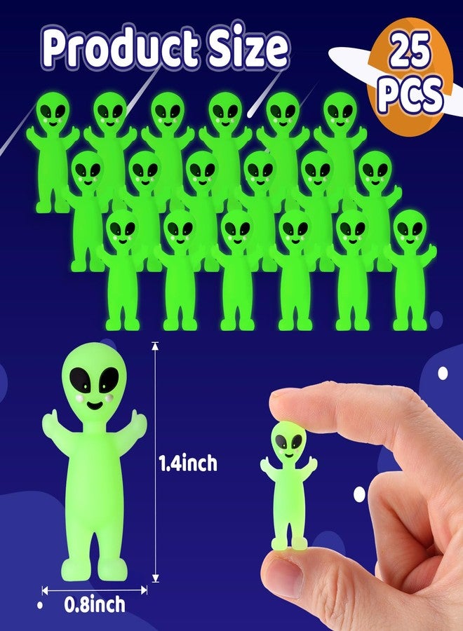 Seematn 25 Pcs Luminous Mini Alien Figure 3I/Atlas Raise Your Hands Little Alien Statue Glow in Dark for Hide and Seek Cake Toppers Goodie Decor Bag Fillers Space Party Gifts - Image 2
